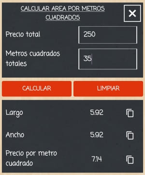 calcular area po metros cuadrados